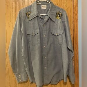 VINTAGE Olympia Beer western chambray shirt
